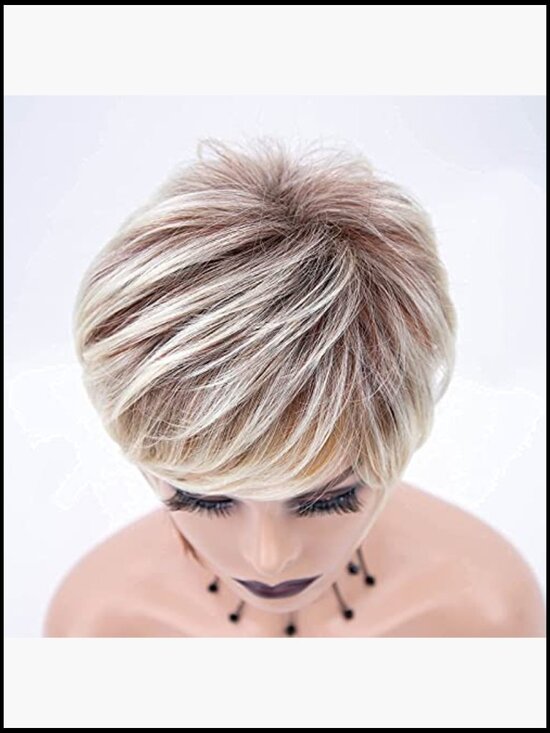 Layered Pixie Wig with Bangs Short Wavy Synthetic Hair Piece Natural Look Heat main image 5